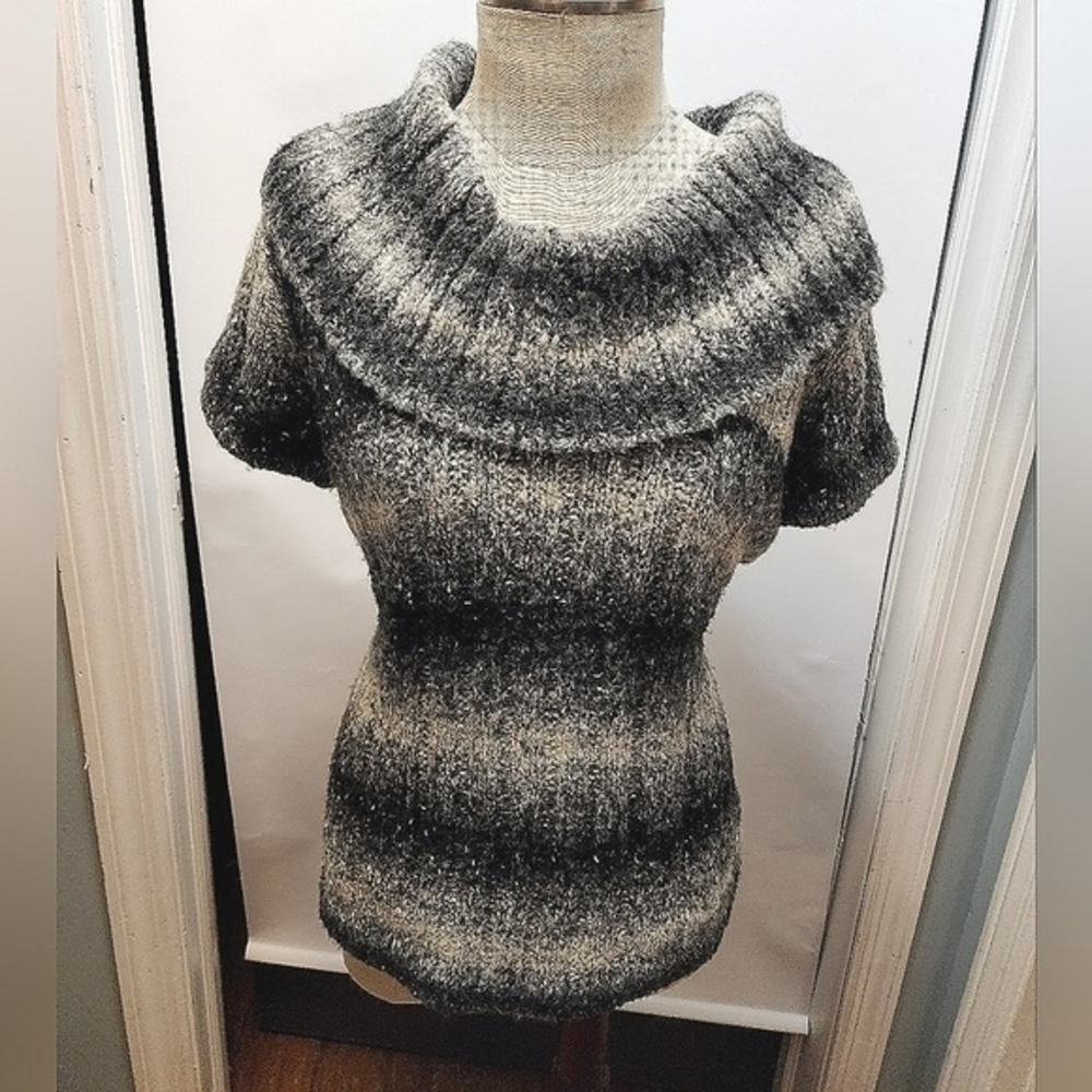Mercer & Madison Off The Shoulder Black‎ Gray Wool Blend Sweater Large
